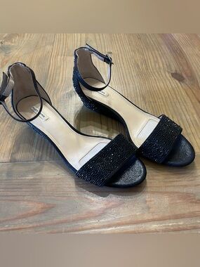 Alex Marie Black Sparkle Open-Toe Ankle-Strap Heels